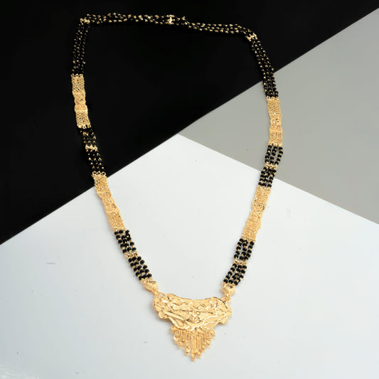 Double chain Gold Plated Mangal-sutra with Black beads set for women