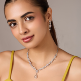 Rhodium plated American diamond Necklace jewelry set with Earrings