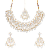 Gold Plated Kundan and Pearl Necklace Choker set for Women with Maangtika & Earrings .