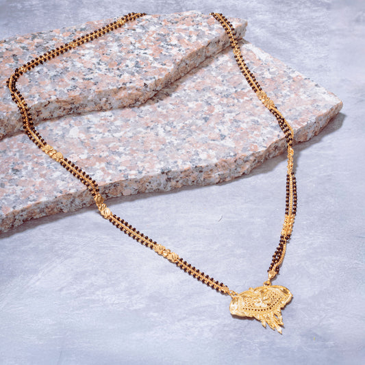 Long double chain Gold plated Mangalsutra with Pendant Set for women