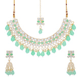 Gold Plated Kundan and Pearl Necklace Jewelery set for Women with Maangtika & Earrings .