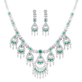 Rhodium Plated American Diamond Necklace Jewelry wedding bridal set with matching Earrings for women . Green color Wedding Neckpiece gift for Girls