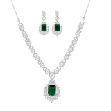 Rhodium Plated American diamond Necklace Pendant chain jewelry set with pair of Earrings.