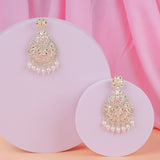 Antique Gold Tone off white Kundan & Pearl Jhumki Danglers Drop Earring for Girls & Women