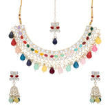 Gold Plated Kundan Stones Pearl Necklace Choker set for Women with Maangtika & Earrings .