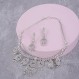 Rhodium Plated American Diamond /AD Wedding Necklace Jewelry set with matching Earrings for women . Wedding gift for Girls