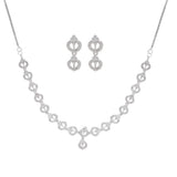 Rhodium Plated American diamond Necklace chain jewelry set for women with pair of Earrings.