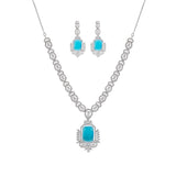 American diamond Necklace Pendant chain jewelry Emerald Gemstones with pair of Earrings.