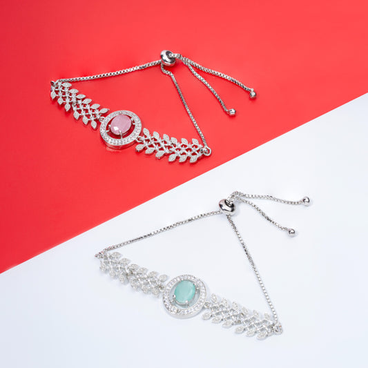 Rhodium Plated American Diamond western style Combo Bracelet for women & Girls