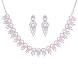 Rhodium Plated American Diamond /AD Wedding Necklace Jewelry set with matching Earrings for women. Gift for women & Girls