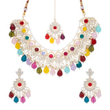 Gold Plated Kundan and Pearl Necklace Choker Jewelery set for Women with Maangtika & Earrings .