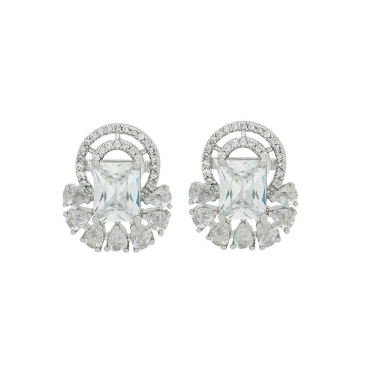 Rhodium Plated American Diamond CZ Hoop type Earrings for Women & girls.