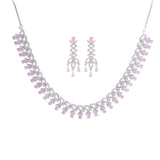 Rhodium Plated American Diamond / CZ Bridal Necklace Jewelry set with Earrings for women.