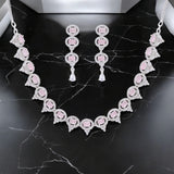Rhodium Plated American diamond Necklace jewelry set with Earrings.