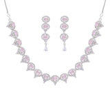 Rhodium Plated American diamond Necklace jewelry set with Earrings.