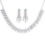 Rhodium Plated American Diamond Wedding Necklace Jewelry set with Earrings for women.