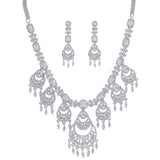 Rhodium Plated American Diamond /AD Wedding Necklace Jewelry set with matching Earrings for women . Wedding gift for Girls