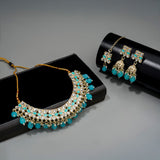 Gold Plated Kundan Stones Necklace Choker wedding Set for Women with Maangtika & Earrings