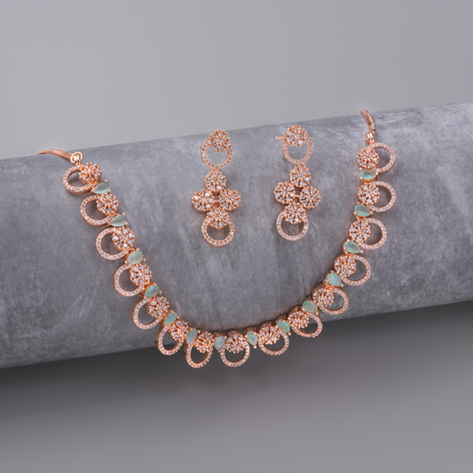 American Diamond Rose Gold Necklace Jewelry set with matching Earrings