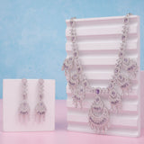 Rhodium Plated American Diamond Necklace Jewelry wedding bridal set with matching Earrings for women . Wedding Neckpiece gift for Girls