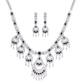 Rhodium Plated American Diamond Necklace Jewelry set with matching Earrings for women . Wedding Neckpiece gift for Girls