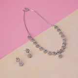 Rhodium Plated American diamond Necklace chain jewelry set for women with pair of Earrings.