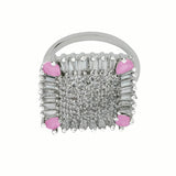 Western Style American Diamond Rhodium plated Adjustable Ring for Women -Pink