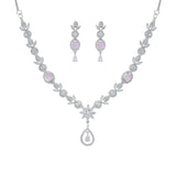Rhodium Plated American Diamond /AD Wedding Necklace Jewelry set with matching Earrings for women.