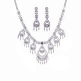 Rhodium Plated American Diamond Necklace Jewelry wedding bridal set with matching Earrings for women . Wedding Neckpiece gift for Girls