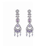 Rhodium Plated American Diamond Necklace Jewelry wedding bridal set with matching Earrings for women . Wedding Neckpiece gift for Girls