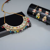 Gold Plated Kundan Stones Pearl Necklace Choker set for Women with Maangtika & Earrings .