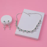 Rhodium plated American diamond Necklace jewelry Neckpiece set with Earrings for women.
