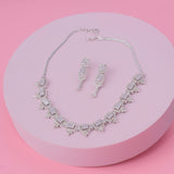 Rhodium Plated American Diamond/AD Cubic Zirconia Necklace Jewelry Neckpiece set with Earrings for women.