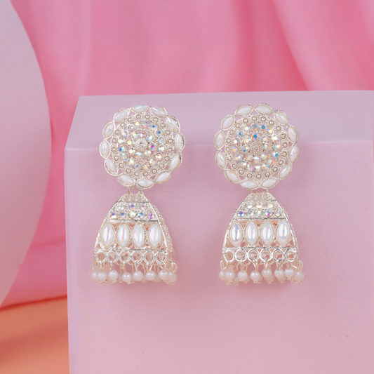 Antique Gold Tone off white Trending Kundan & Pearl Jhumki Danglers Drop Earring for Girls & Women