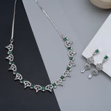 Rhodium plated American diamond Necklace jewelry Neckpiece set with Earrings for women.