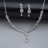 Rhodium plated American diamond Necklace jewelry set with Earrings