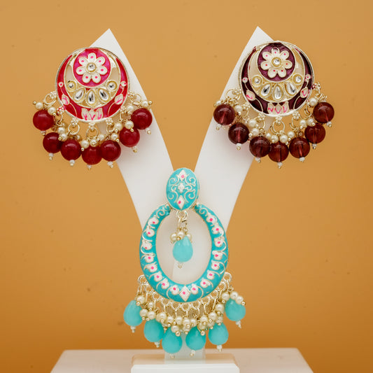 Designer Kundan & Pearl Combo Dangle Earrings Set for Girls & Women