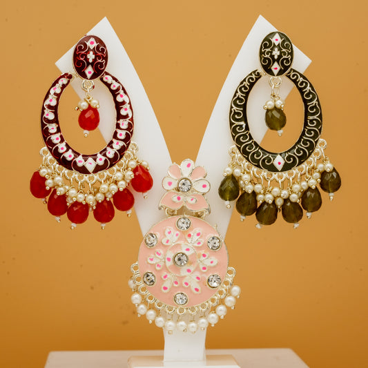 Designer Kundan & Pearl Combo Dangle type Earrings Set for Girls & Women