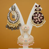 Designer Kundan & Pearl Combo Dangle drop Earrings Set for Girls & Women