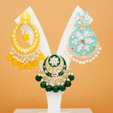 Traditional Kundan & Pearl Combo Dangle drop Earrings Set for Girls & Women