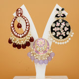 Fashionable Traditional Kundan & Pearl Combo Dangle drop Earrings Set for Girls & Women