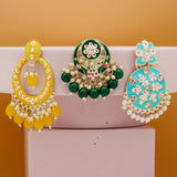 Traditional Kundan & Pearl Combo Dangle drop Earrings Set for Girls & Women