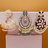 Designer Kundan & Pearl Combo Dangle drop Earrings Set for Girls & Women