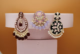 Fashionable Traditional Kundan & Pearl Combo Dangle drop Earrings Set for Girls & Women