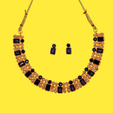 Indian Traditional Gold Plated Stone & Beads Choker Necklace Set with Earrings Jewellery Set for Women.Blue