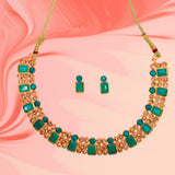Indian Traditional Gold Plated Stone & Beads Choker Necklace Set with Earrings Jewellery Set for Women.Blue
