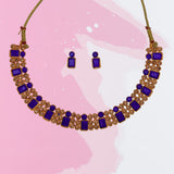 Indian Traditional Gold Plated Stone & Beads Choker Necklace Set with Earrings Jewellery Set for Women.Blue