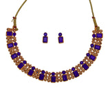 Indian Traditional Gold Plated Stone & Beads Choker Necklace Set with Earrings Jewellery Set for Women.Blue
