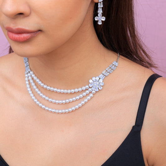 Multilayer double layer White Pearl beaded Necklace Moti Mala jewelry set with matching Earrings for Women and Girls