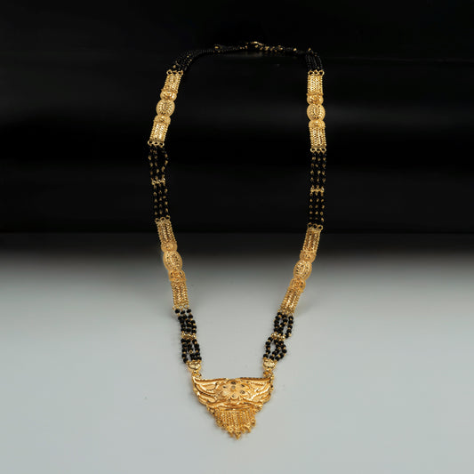 Double chain Gold Plated Mangal-sutra with Black beads Jewelry set for women